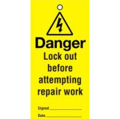 Tags 110x50mm Danger Lock out before attempt (10)