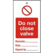 Lockout tags 110x50mm Do not close valve (10)